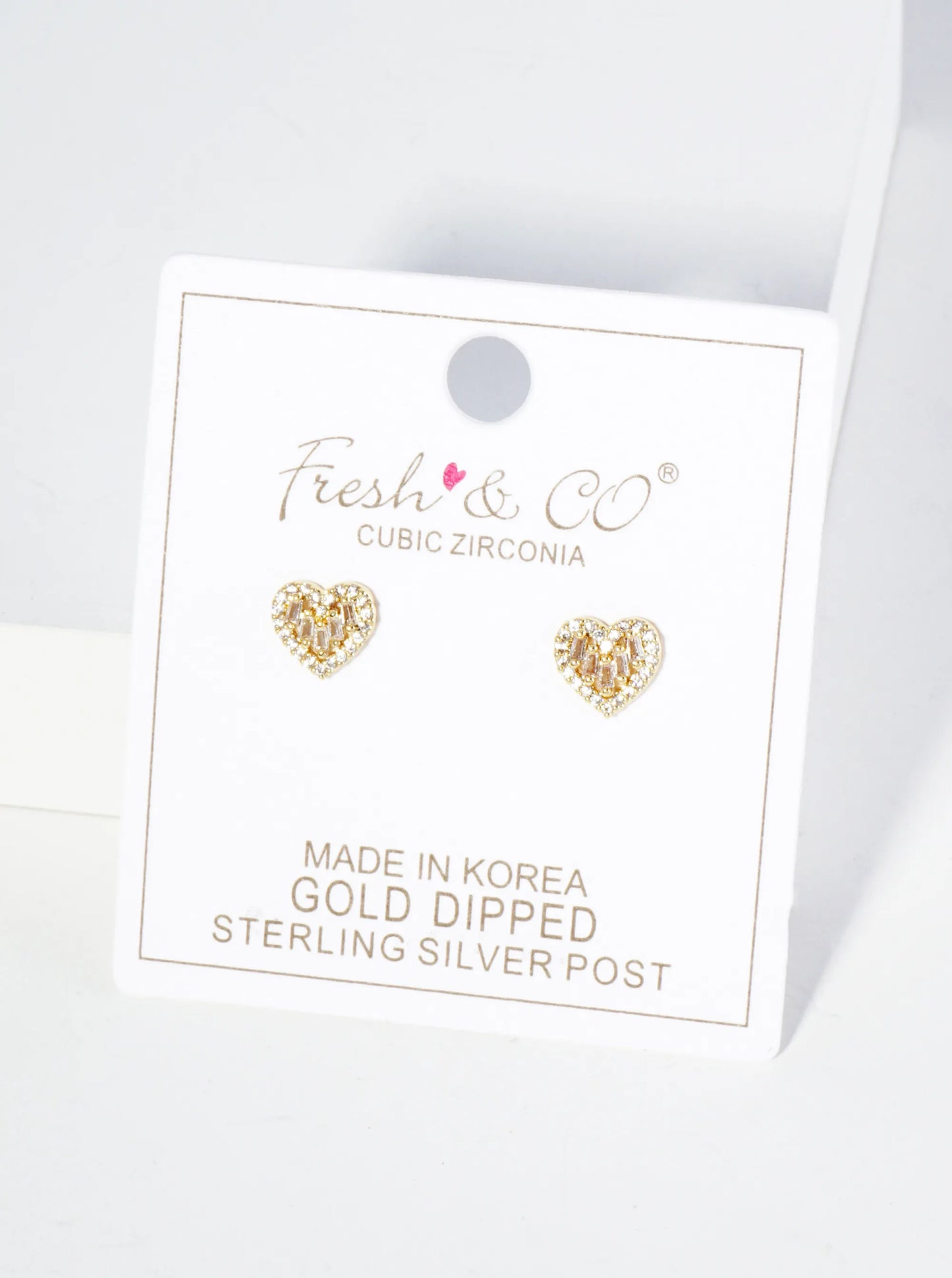 18K Gold Dipped 8mm Dainty Cubic Zirconia Heart Stud Earrings