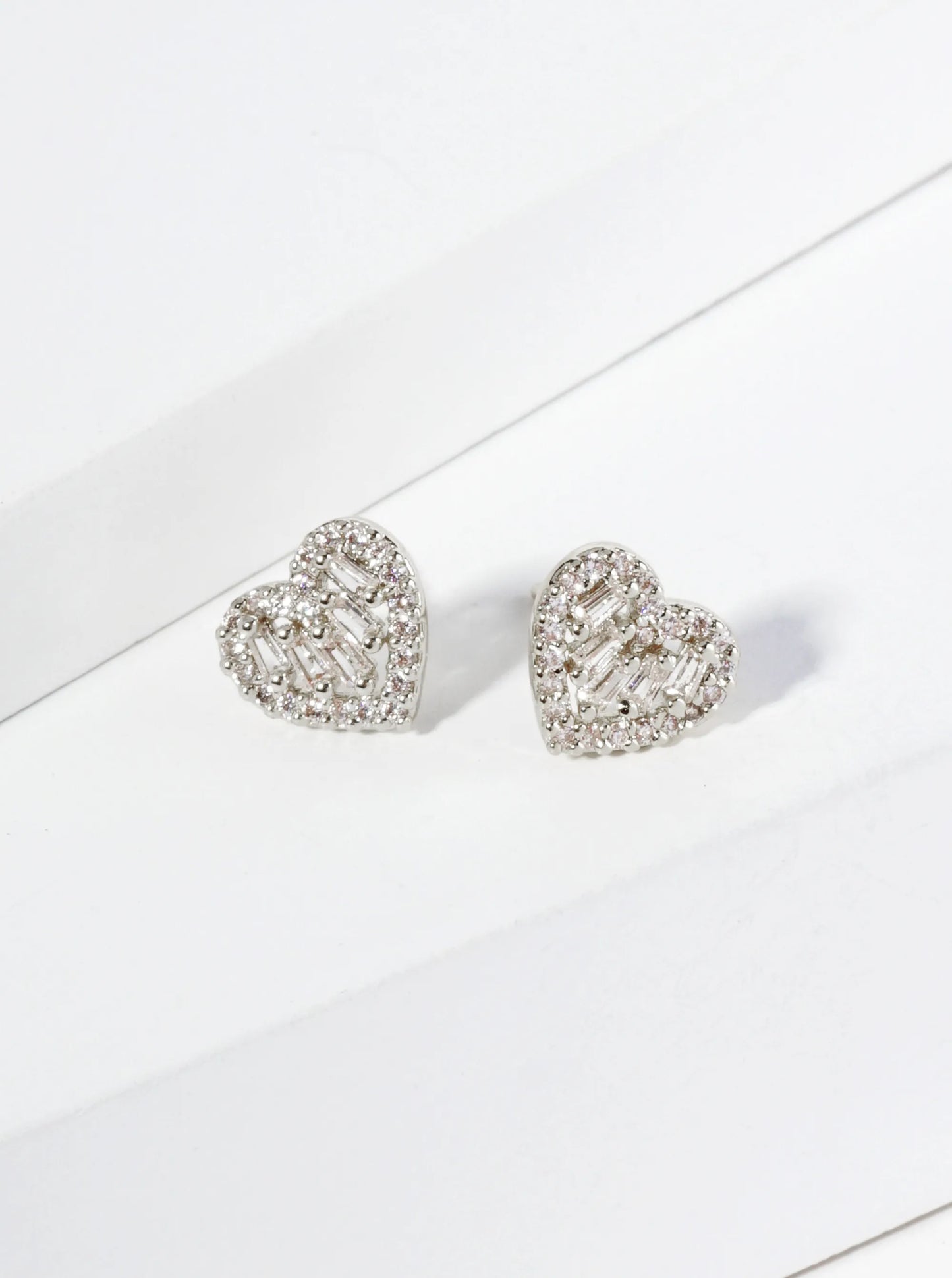 18K Gold Dipped 8mm Dainty Cubic Zirconia Heart Stud Earrings