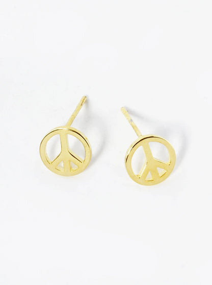 18K Gold Dipped 8mm Dainty Peace Sign Brass Stud Earrings