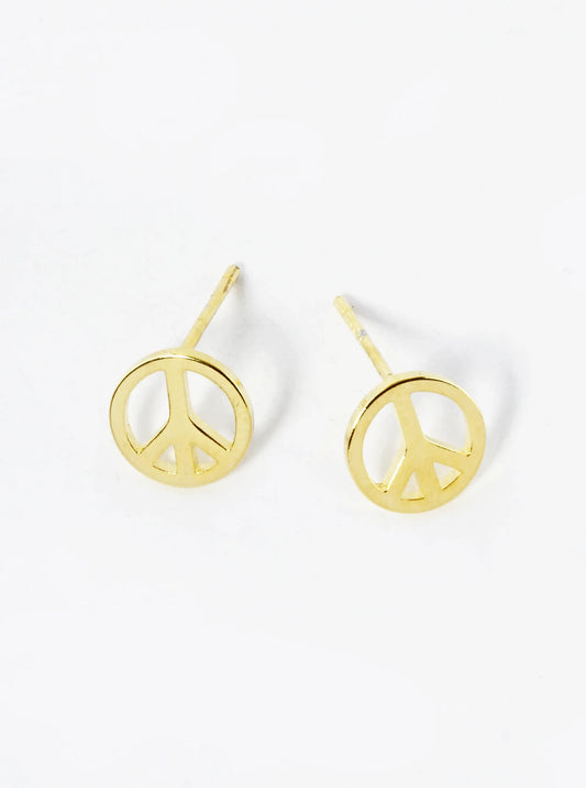 18K Gold Dipped 8mm Dainty Peace Sign Brass Stud Earrings