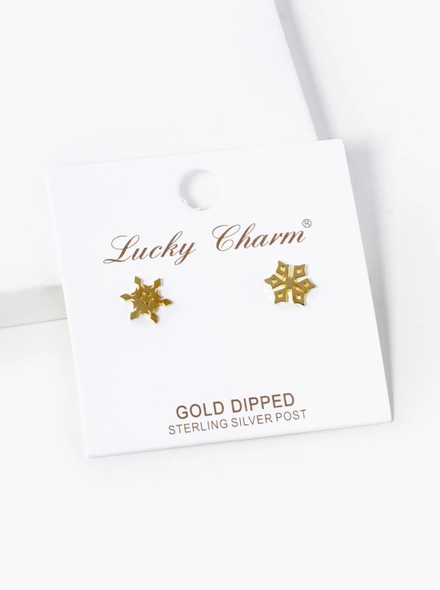 18K Gold Dipped 8mm Flat Brass Snowflake Stud Earrings