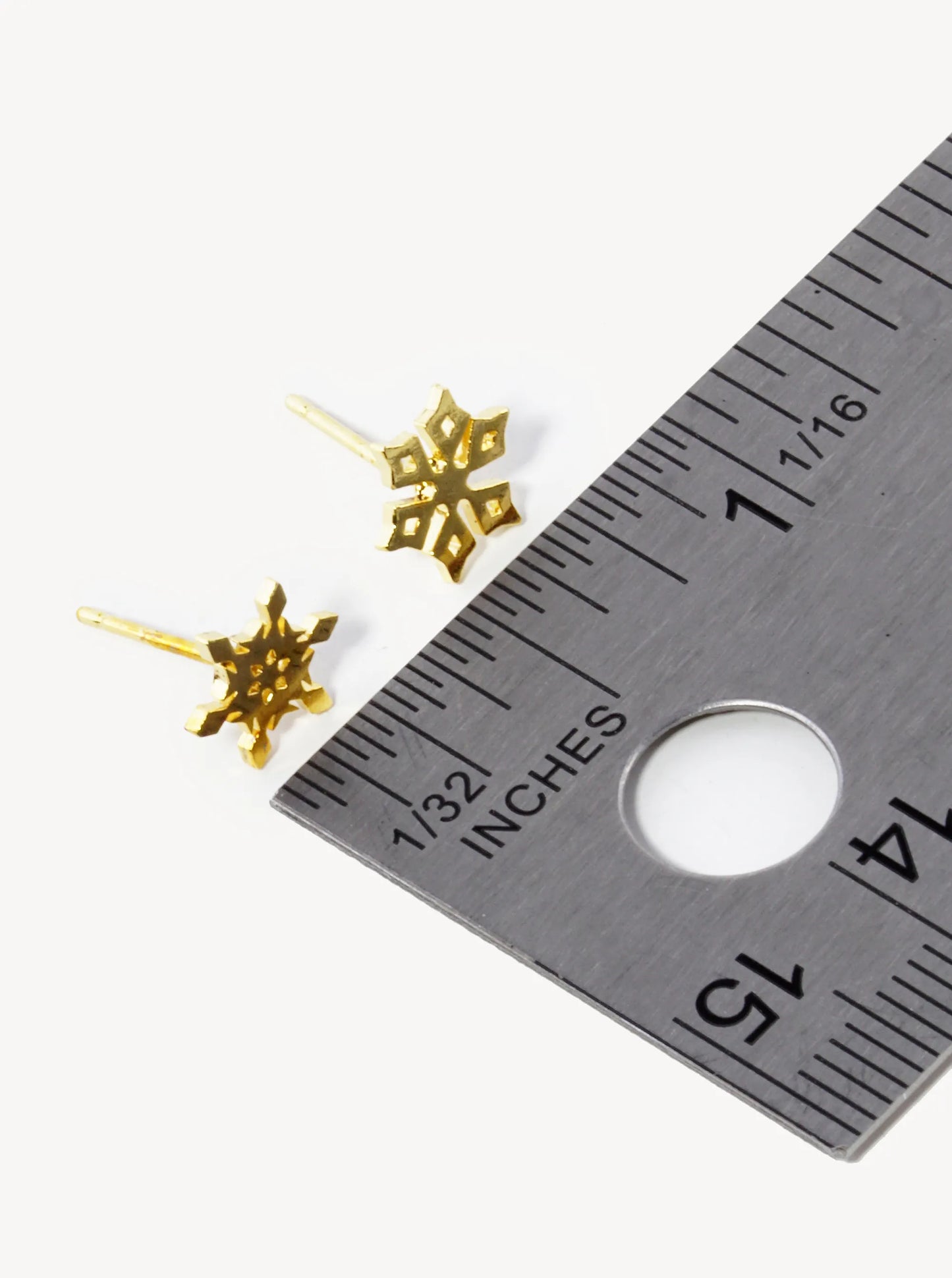 18K Gold Dipped 8mm Flat Brass Snowflake Stud Earrings