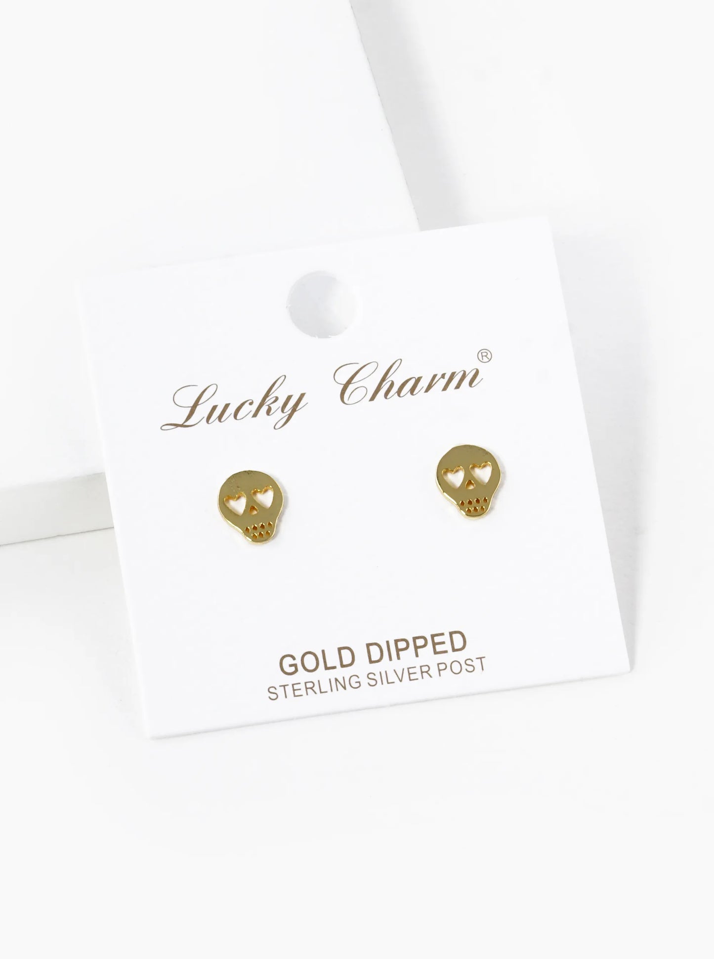 18K Gold Dipped 8mm Flat Heart Skull Stud Earrings