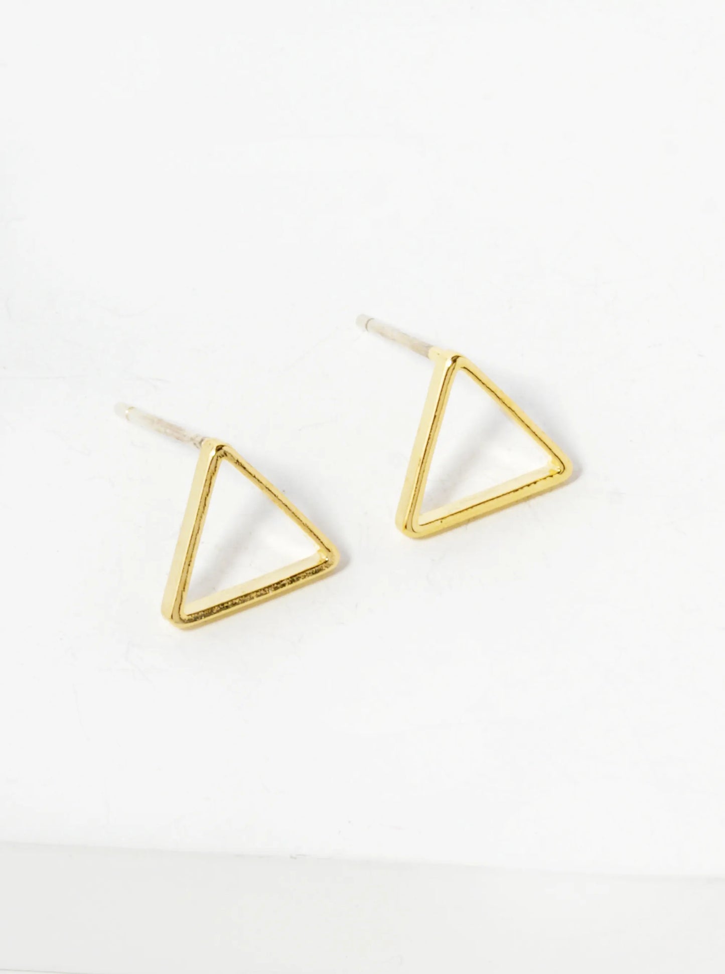 18K Gold Dipped 8mm Geometric Brass Triangle Sterling Silver Post Stud Earrings