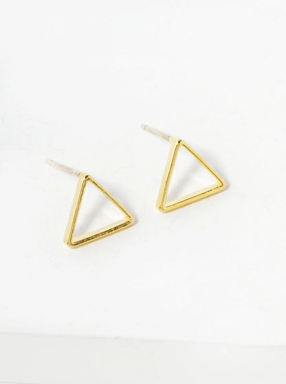 18K Gold Dipped 8mm Geometric Brass Triangle Sterling Silver Post Stud Earrings