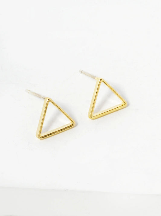 18K Gold Dipped 8mm Geometric Brass Triangle Sterling Silver Post Stud Earrings