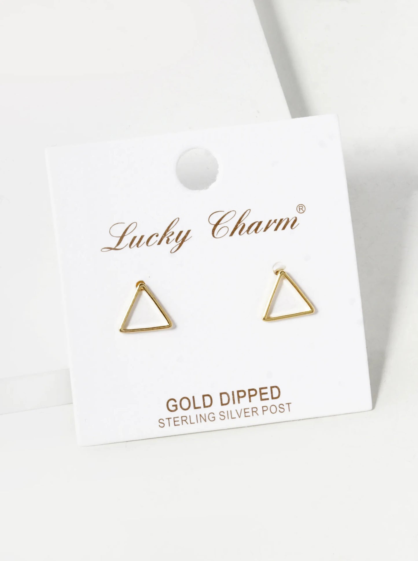 18K Gold Dipped 8mm Geometric Brass Triangle Sterling Silver Post Stud Earrings