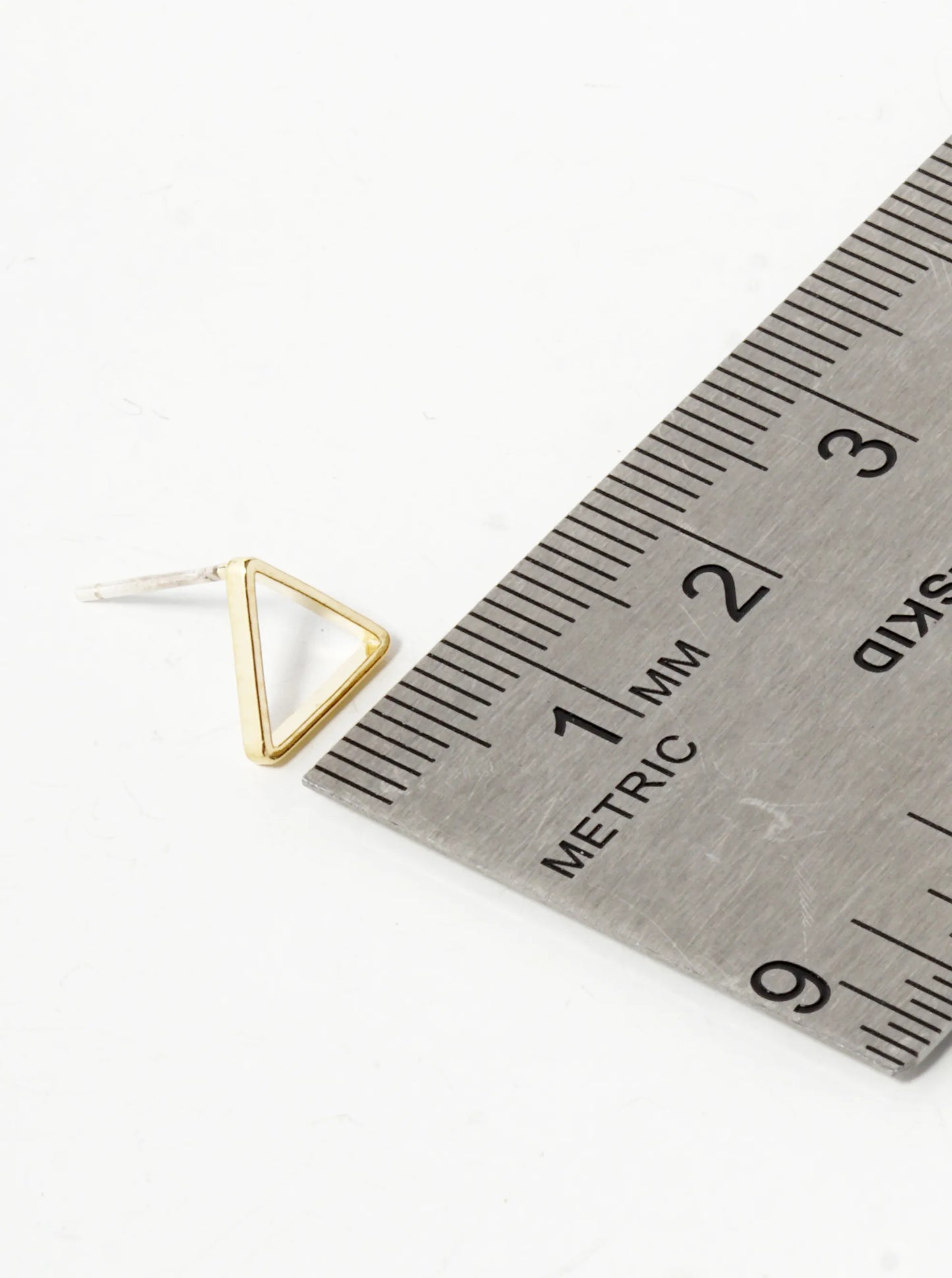 18K Gold Dipped 8mm Geometric Brass Triangle Sterling Silver Post Stud Earrings