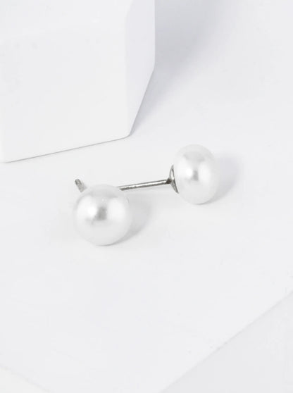 18K Gold Dipped 8mm Pearl Button Stud Earrings