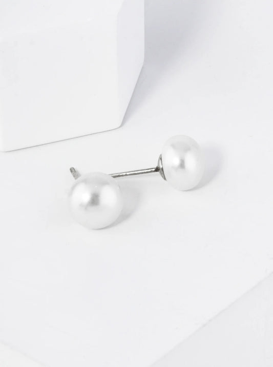 18K Gold Dipped 8mm Pearl Button Stud Earrings