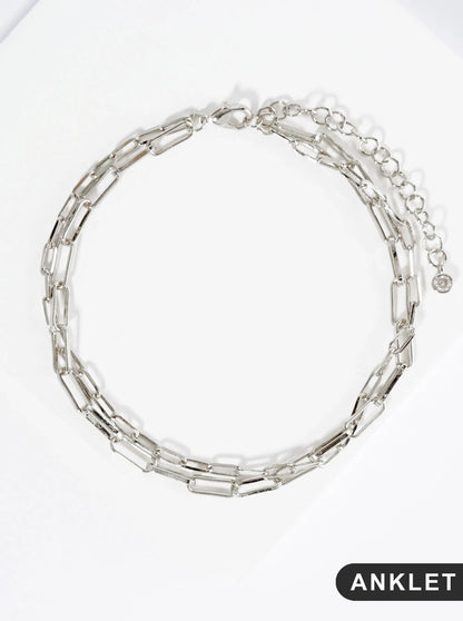 18K Gold Dipped 9mm 6mm Brass Layered Link Chain Anklet