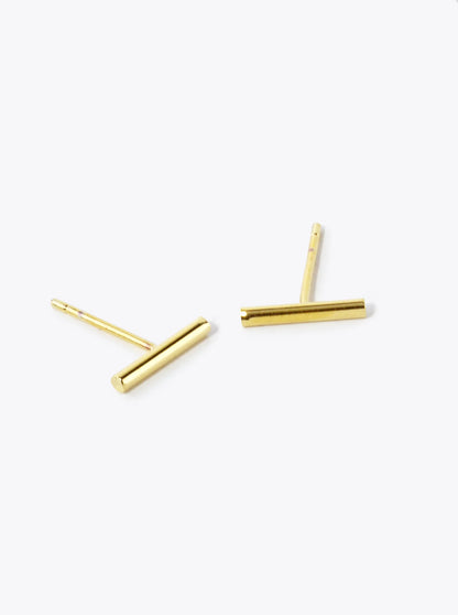 18K Gold Dipped 9mm Bar Stud Earrings