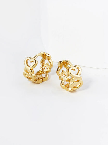 18K Gold Dipped 9mm Brass Heart Huggie Hoop Earrings
