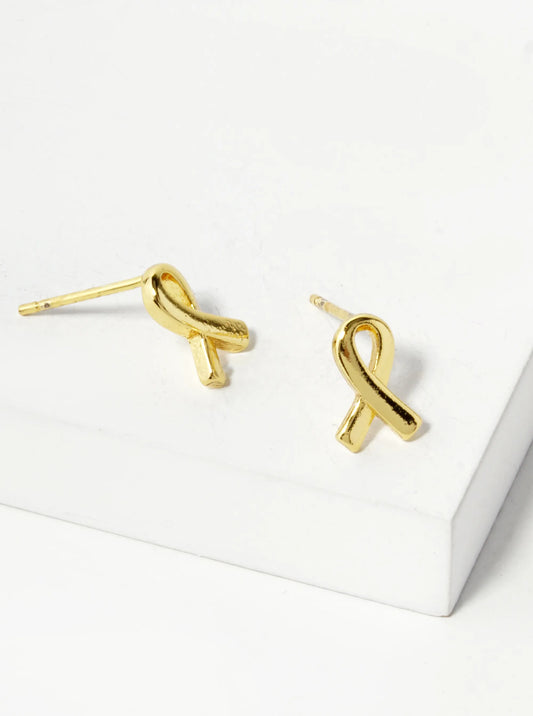 18K Gold Dipped 9mm Brass Pink Ribbon Sterling Silver Post Stud Earrings