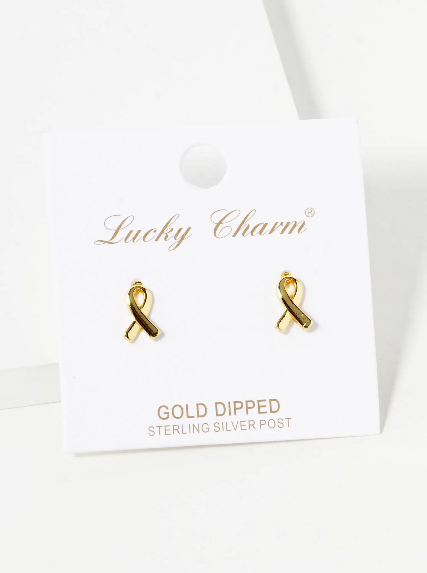 18K Gold Dipped 9mm Brass Pink Ribbon Sterling Silver Post Stud Earrings