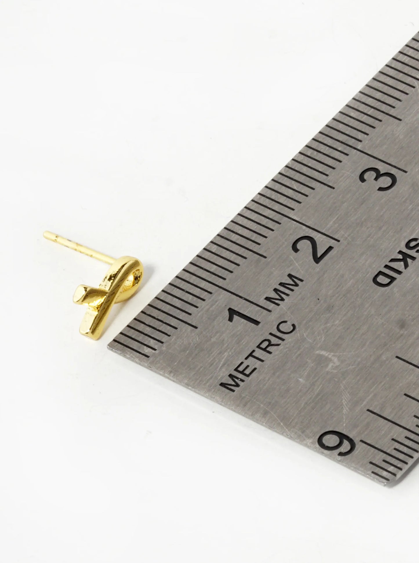 18K Gold Dipped 9mm Brass Pink Ribbon Sterling Silver Post Stud Earrings