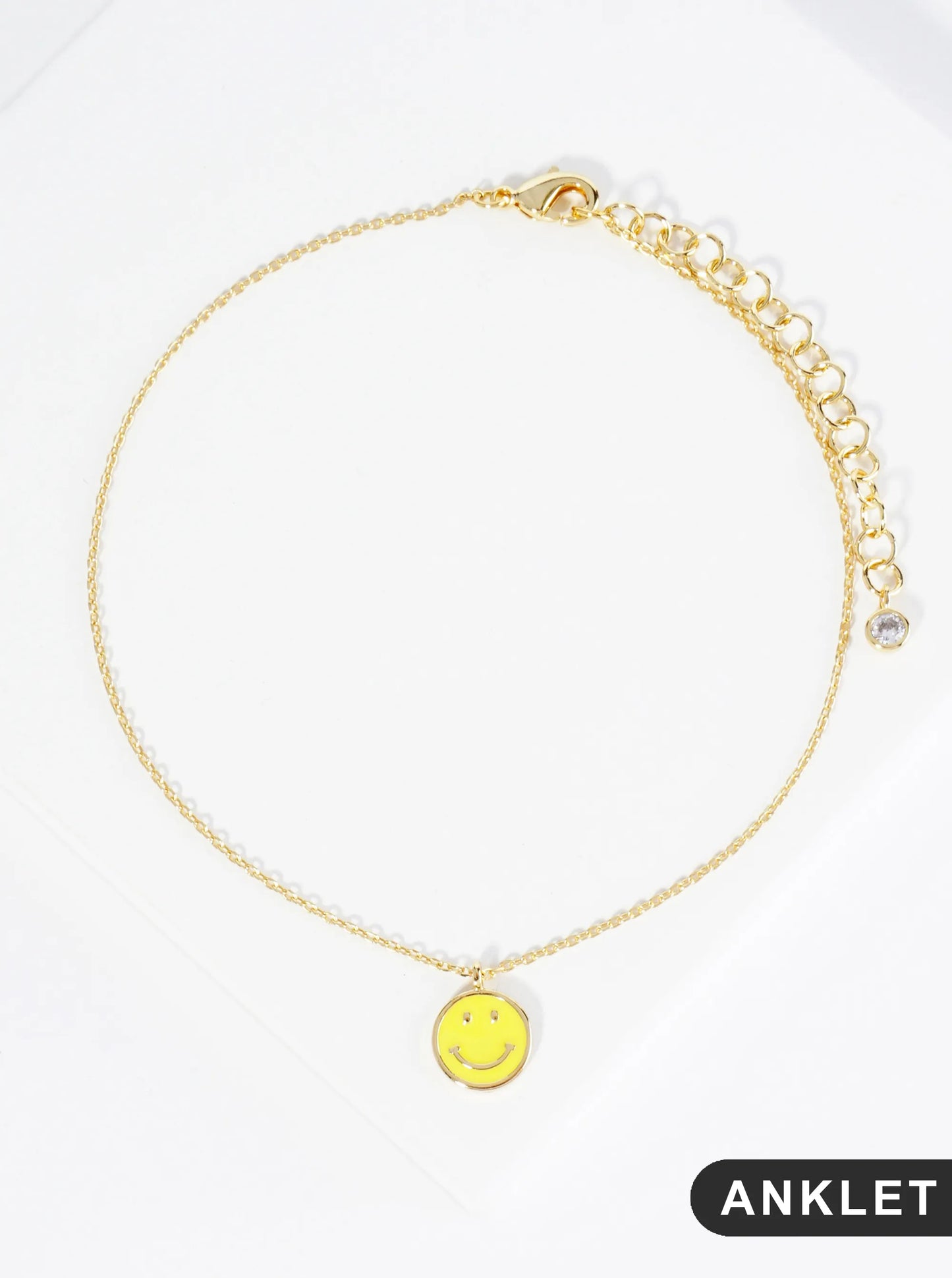 18K Gold Dipped 9mm Enamel Smiley Face Charm Brass Chain Anklet