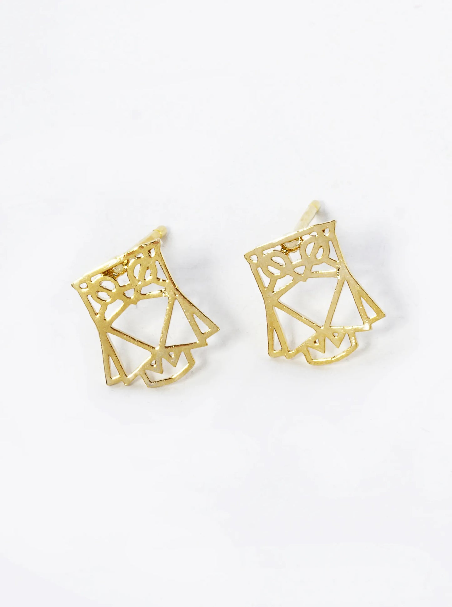 18K Gold Dipped 9mm Flat Geometric Owl Stud Earrings