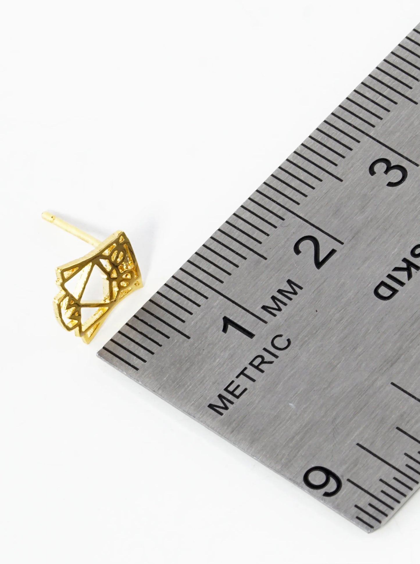 18K Gold Dipped 9mm Flat Geometric Owl Stud Earrings