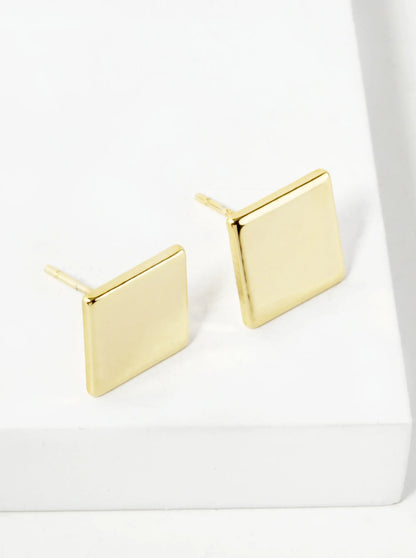 18K Gold Dipped 9mm Flat Square Stud Earrings