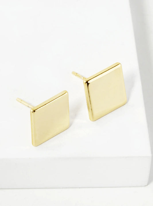 18K Gold Dipped 9mm Flat Square Stud Earrings