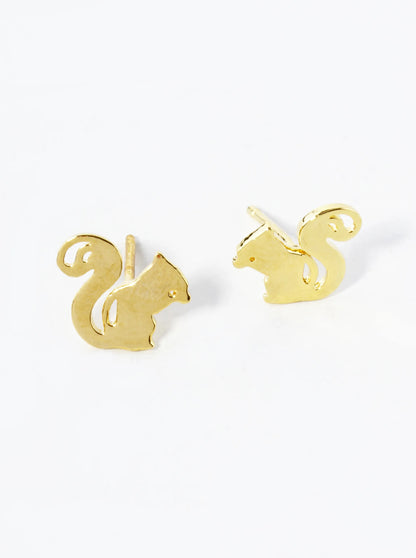 18K Gold Dipped 9mm Flat Squirrel Stud Earrings