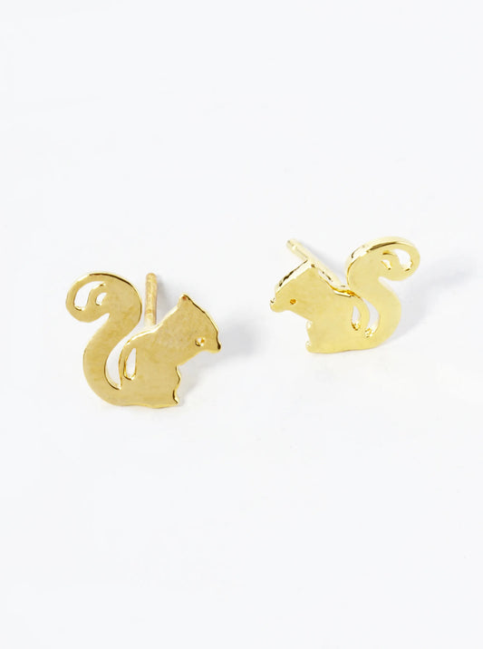 18K Gold Dipped 9mm Flat Squirrel Stud Earrings