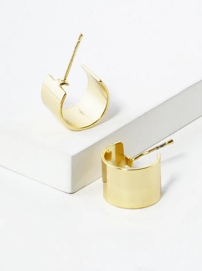 18K Gold Dipped 9mm Wide 12mm Minimalist Brass Hoop Earrings