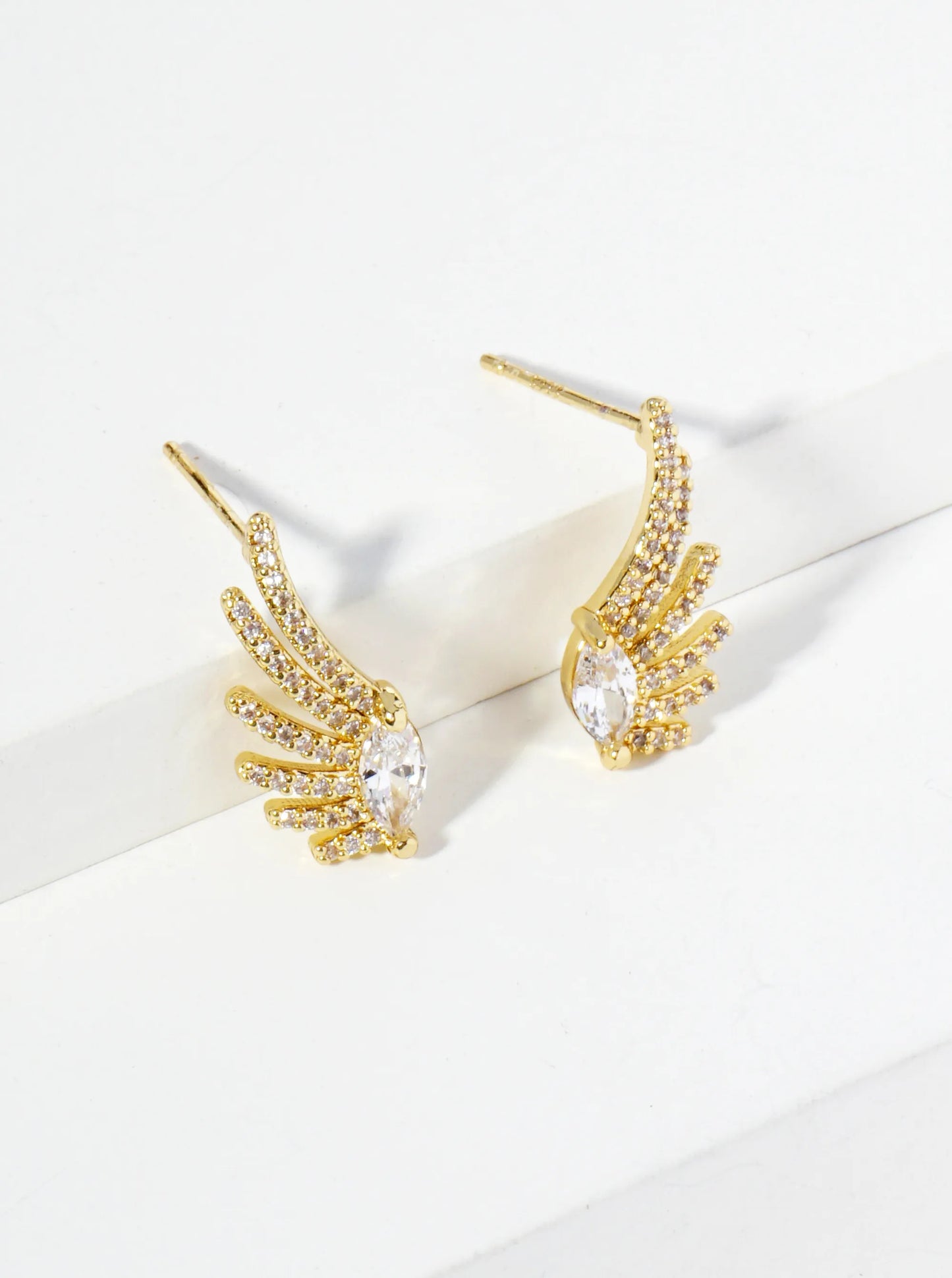 18K Gold Dipped Angel Wings Cubic Zirconia Stud Earrings