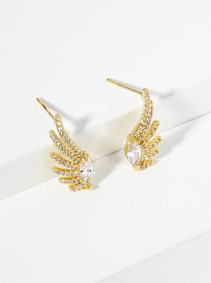 18K Gold Dipped Angel Wings Cubic Zirconia Stud Earrings