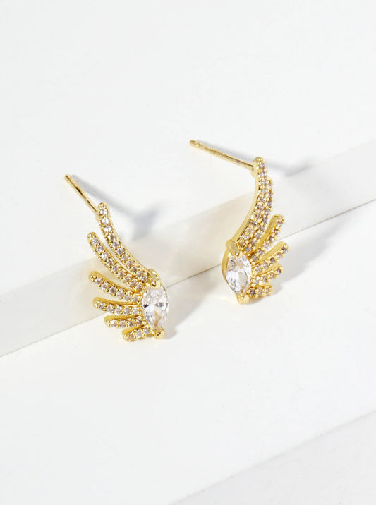 18K Gold Dipped Angel Wings Cubic Zirconia Stud Earrings