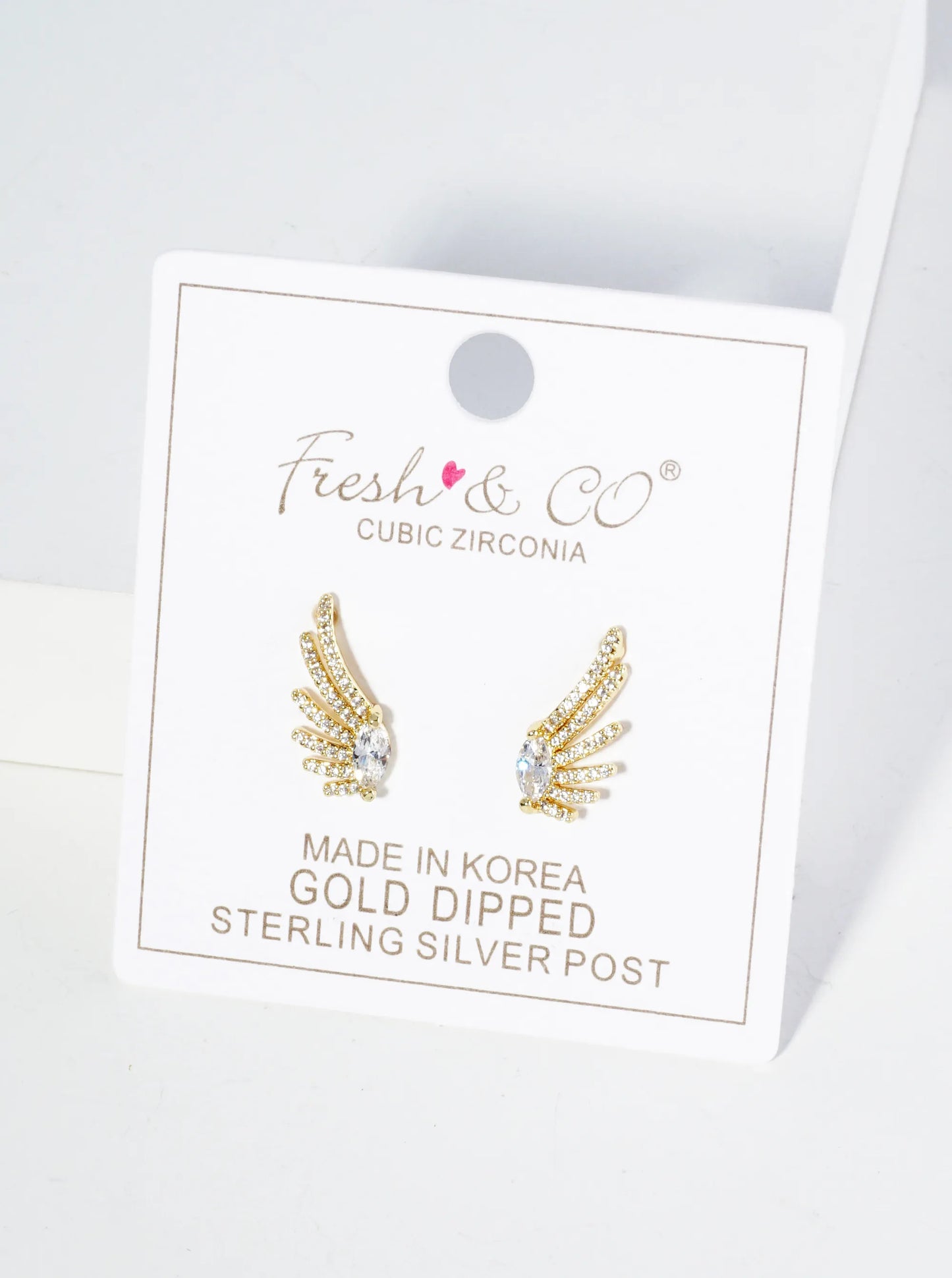 18K Gold Dipped Angel Wings Cubic Zirconia Stud Earrings