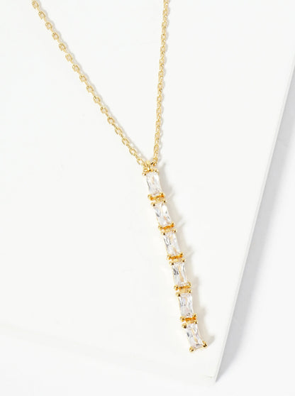 18K Gold Dipped Baguette CZ Bar Drop Pendant Necklace