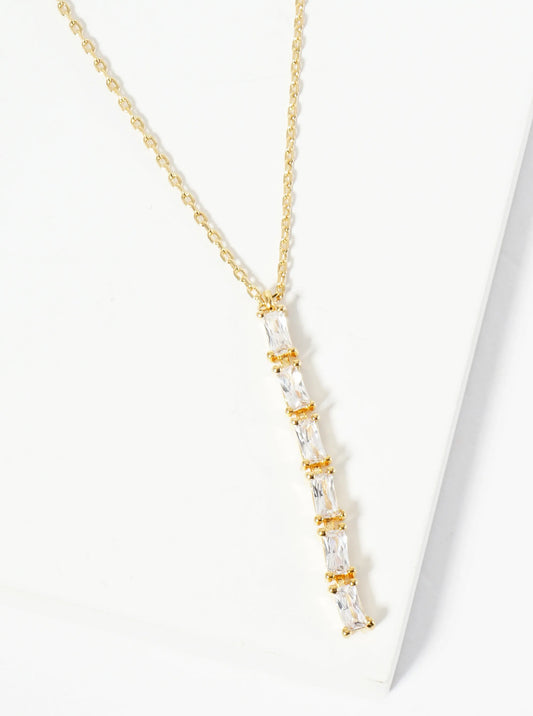 18K Gold Dipped Baguette CZ Bar Drop Pendant Necklace