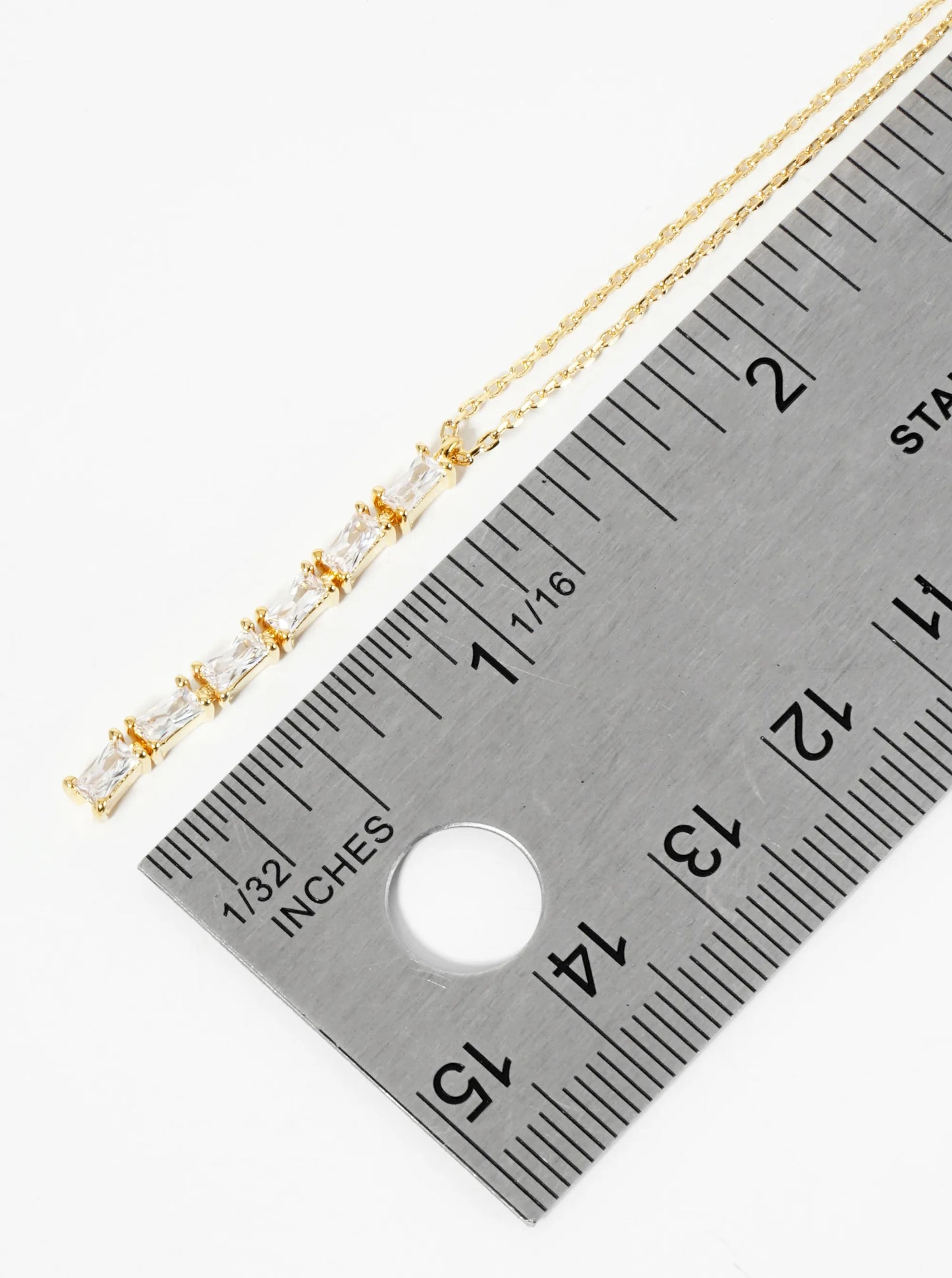 18K Gold Dipped Baguette CZ Bar Drop Pendant Necklace