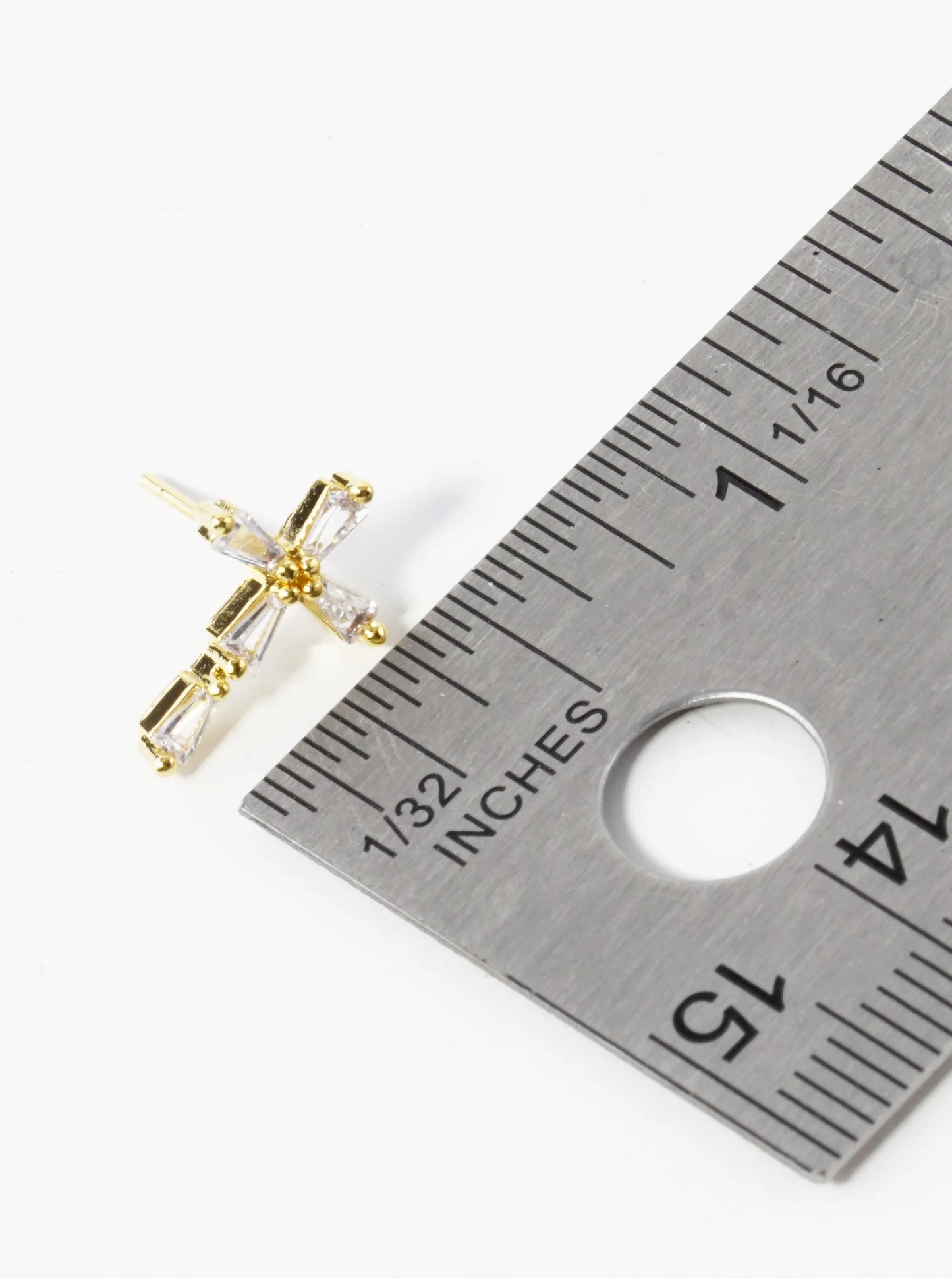 18K Gold Dipped Baguette CZ Cross Stud Earrings