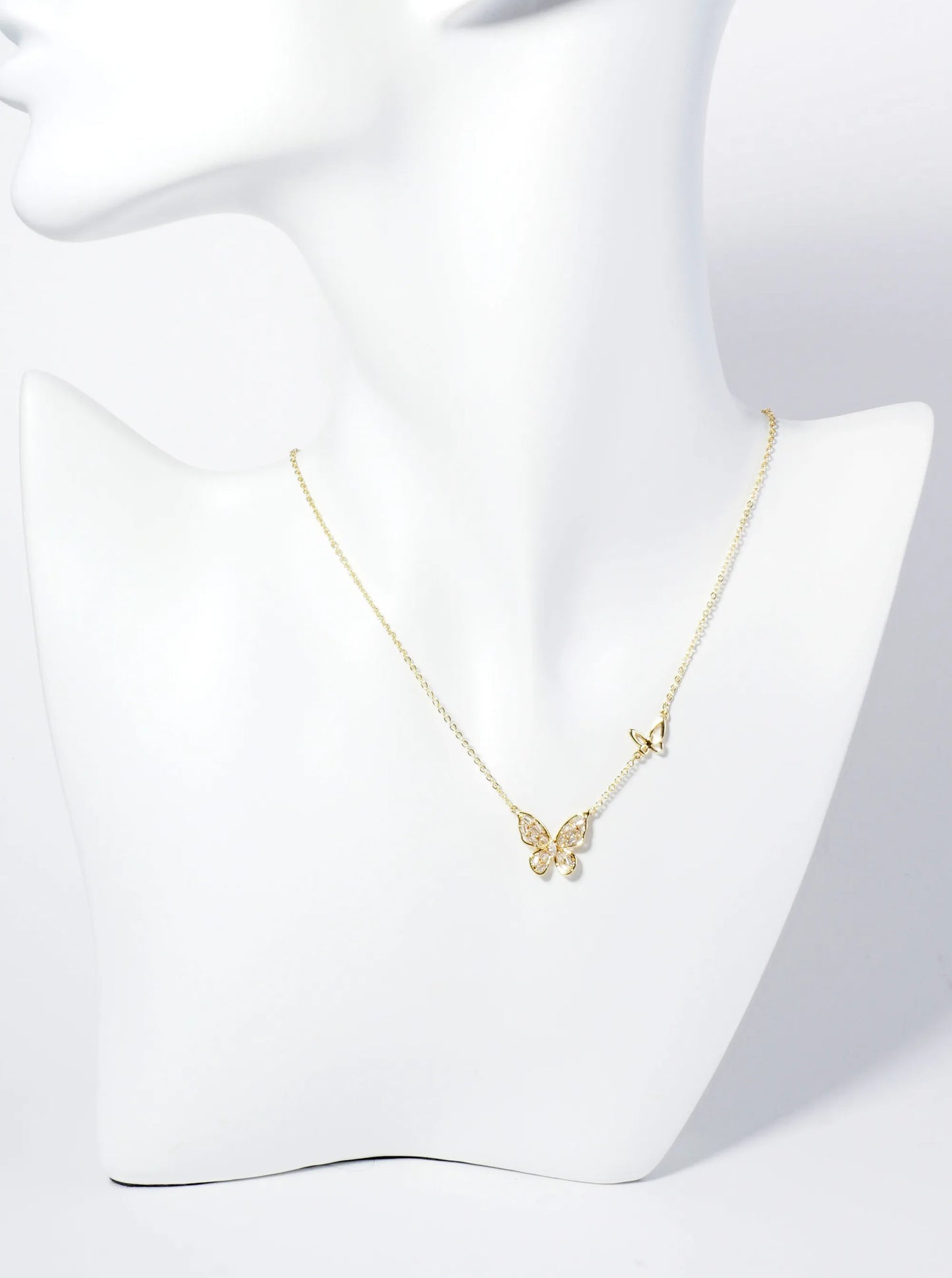 18K Gold Dipped Baguette Cubic Zirconia Butterfly Pendant Necklace