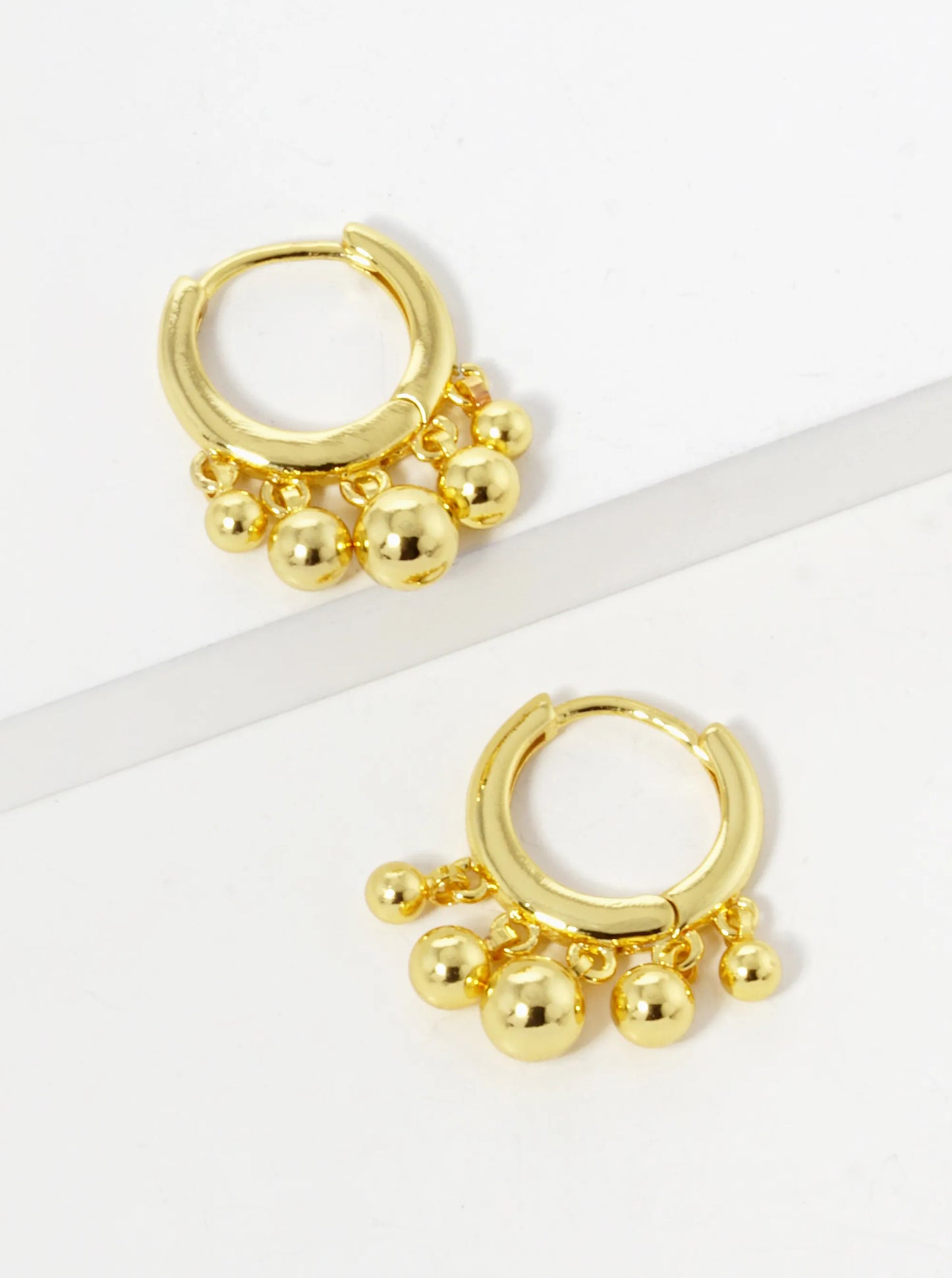 18K Gold Dipped Ball Beads Drop 13mm Huggie Hoop Earrings