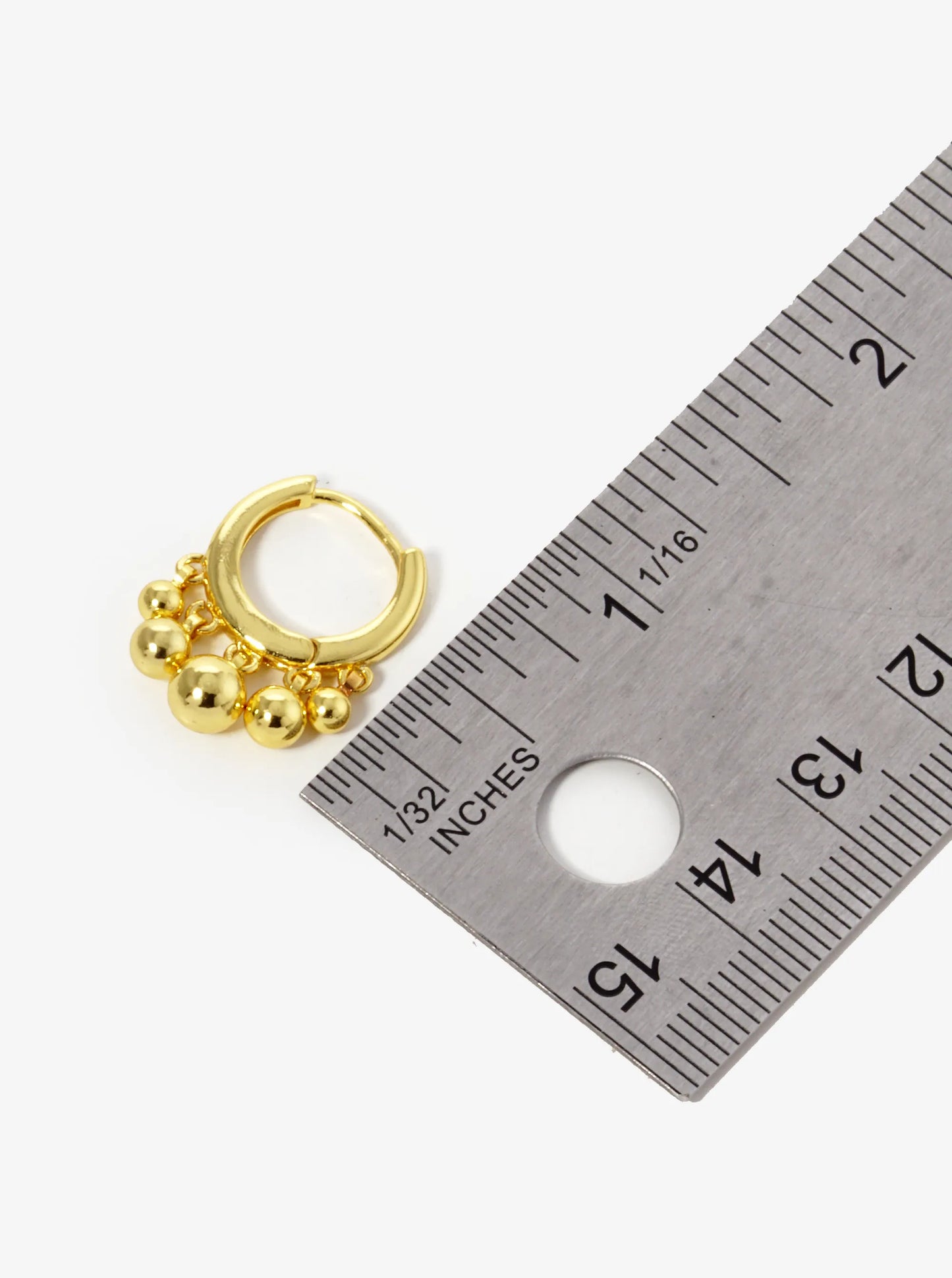 18K Gold Dipped Ball Beads Drop 13mm Huggie Hoop Earrings