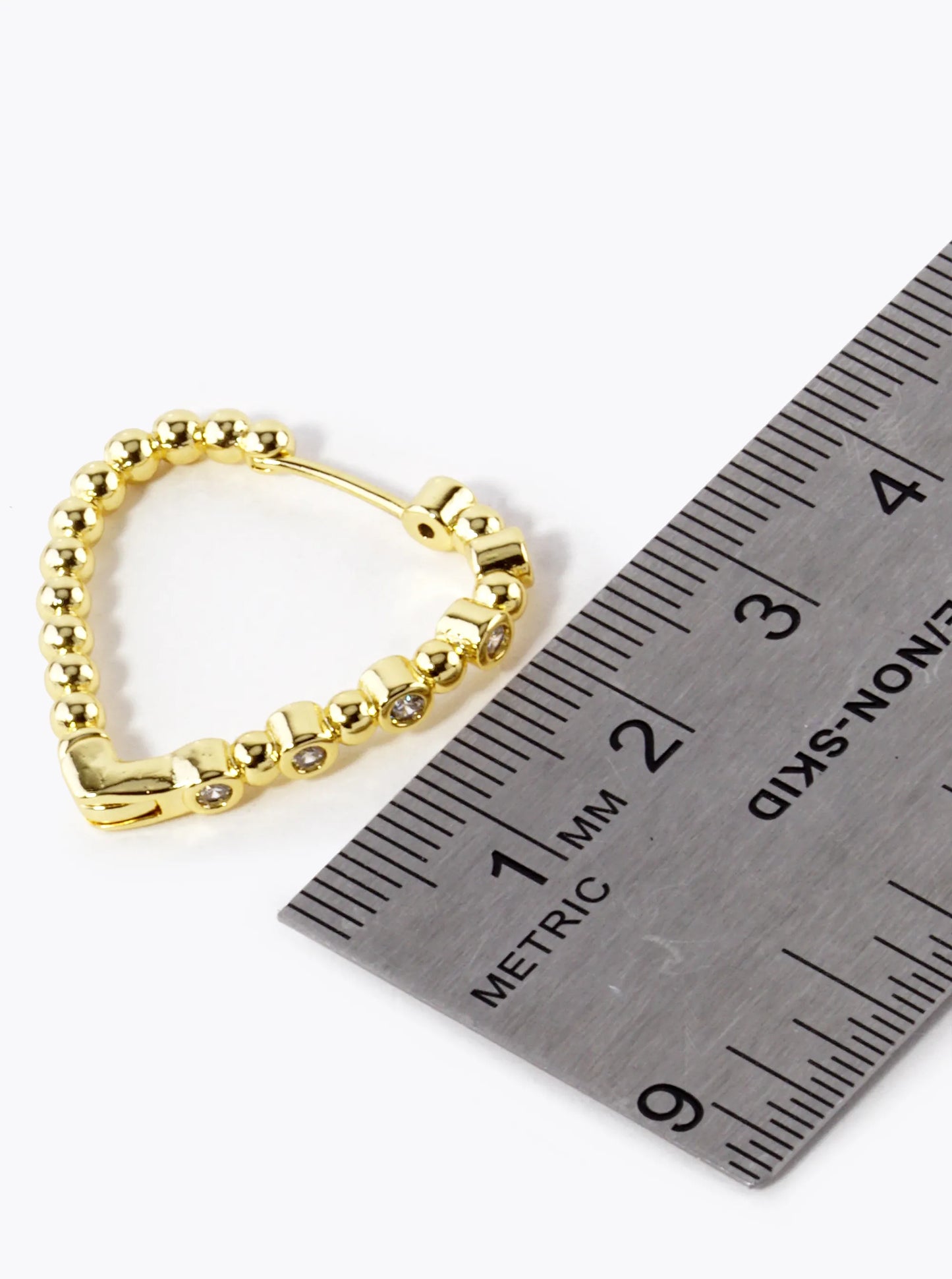 18K Gold Dipped Ball Textured CZ Stone 25mm Heart Hoop Earrings