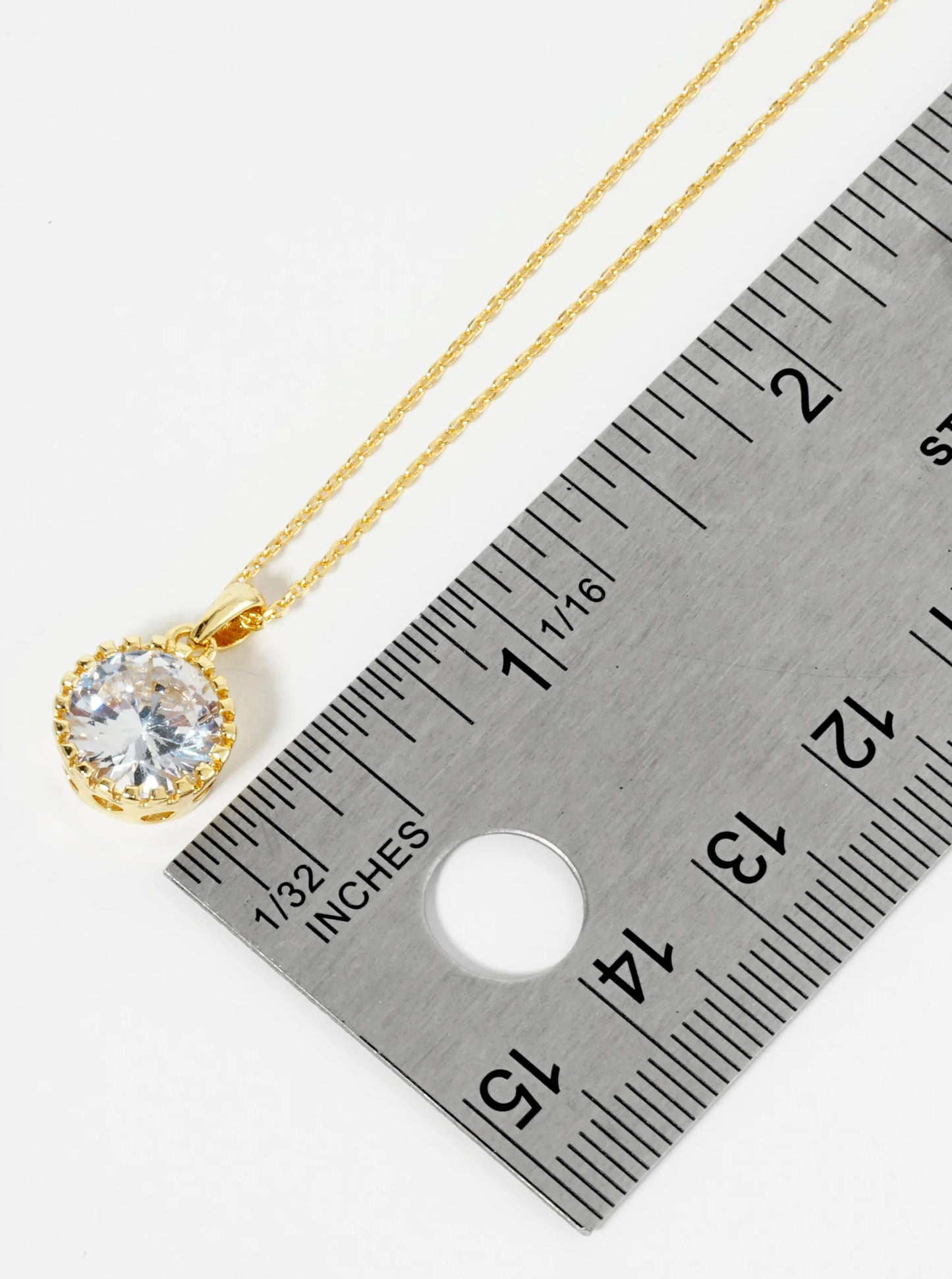 18K Gold Dipped Ball Textured Encased In Brass 10mm CZ Round Stone Pendant Necklace