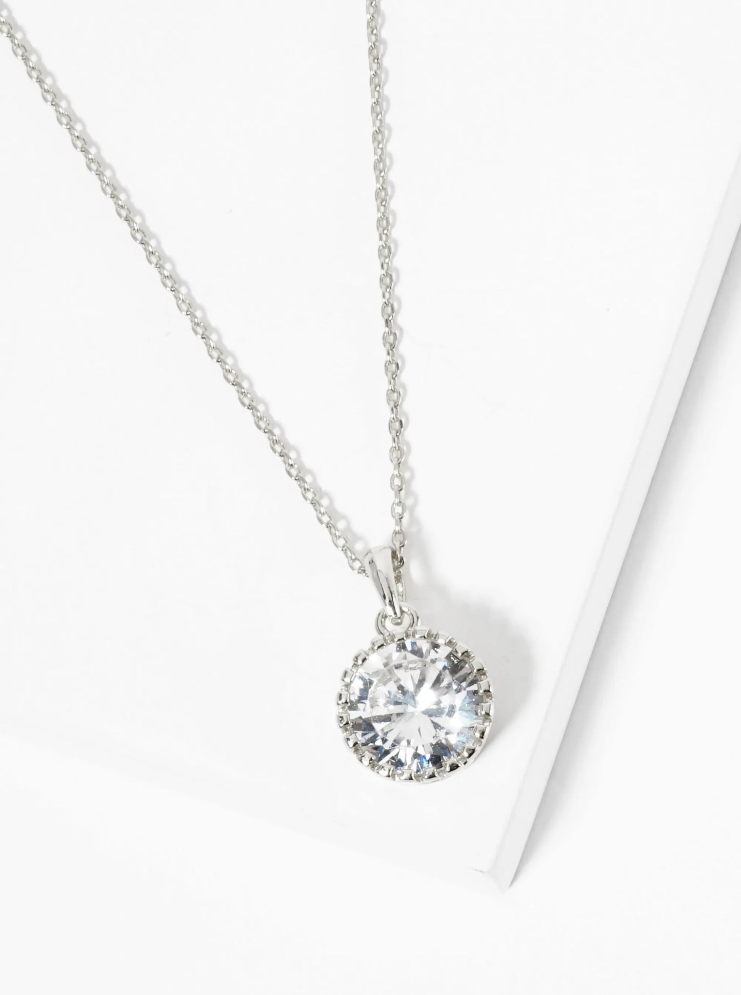 18K Gold Dipped Ball Textured Encased In Brass 10mm CZ Round Stone Pendant Necklace