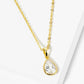 18K Gold Dipped Ball Textured Encased In Brass 10mm CZ Teardrop Stone Pendant Necklace