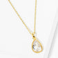 18K Gold Dipped Ball Textured Encased In Brass 12mm CZ Teardrop Stone Pendant Necklace