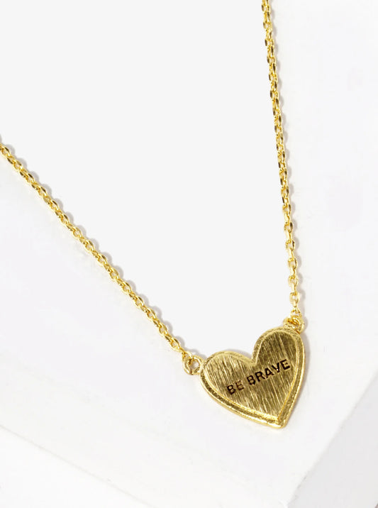 18K Gold Dipped Be Brave Engraved 10mm Heart Pendant Necklace