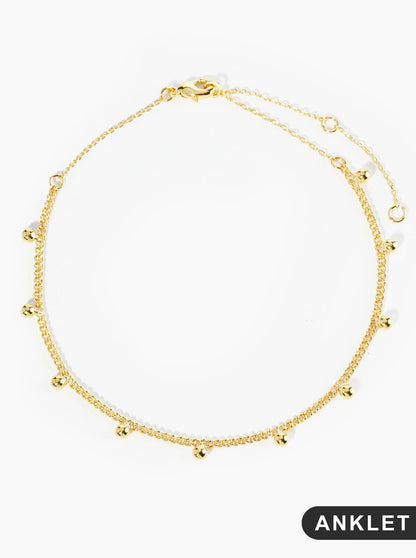 18K Gold Dipped Brass Ball Beaded Brass Satellite Anklet