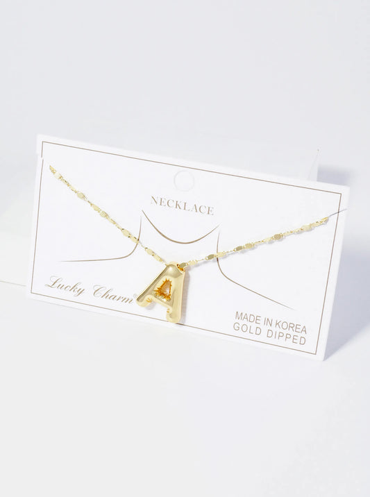 18K Gold Dipped Brass Bubble Initial Pendant Necklace