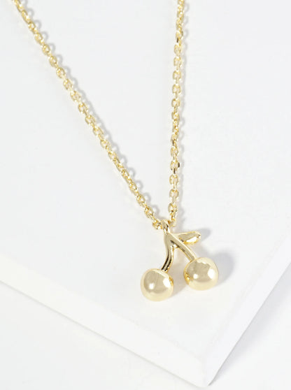 18K Gold Dipped Brass Cherry Pendant Necklace