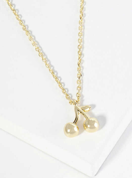 18K Gold Dipped Brass Cherry Pendant Necklace