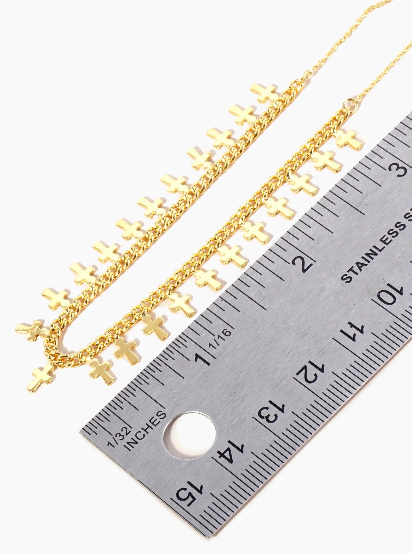 18K Gold Dipped Brass Cross Charm Tassel Anklet